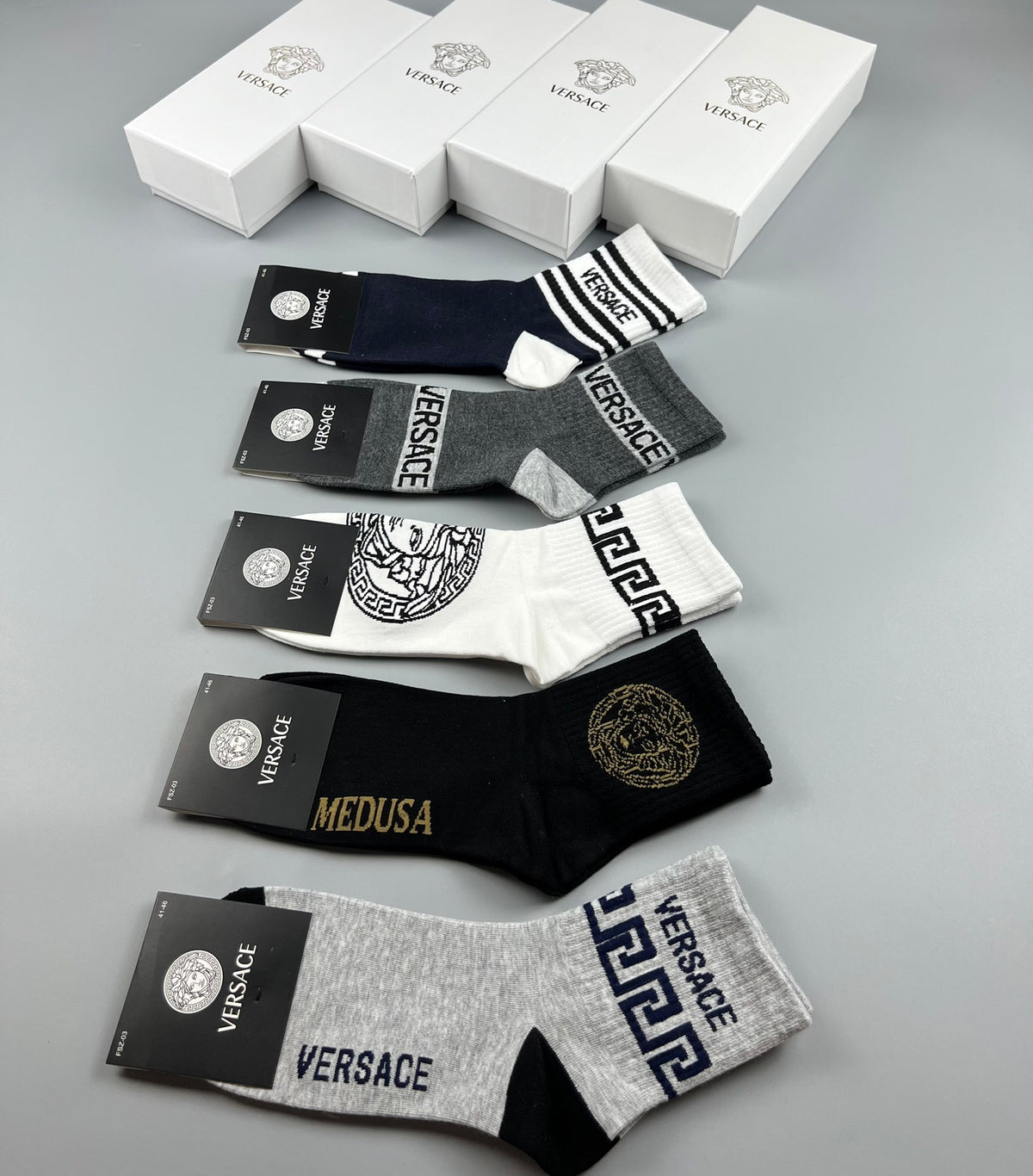 Versace Cotton blend Bold Lettering And Greek-Key Ankle Socks - 5-Pair Set