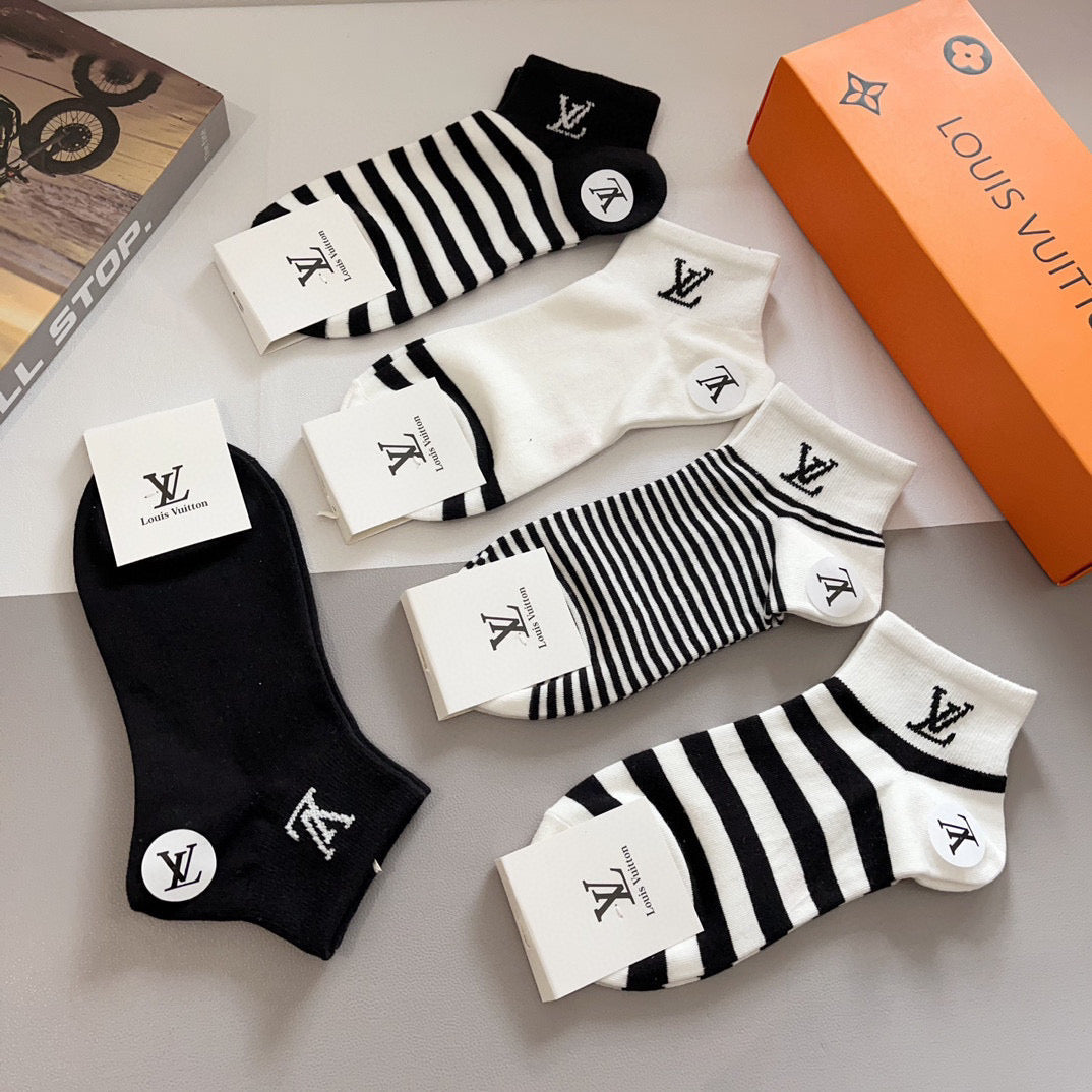Louis Vuitton Striped Crew Socks - Box of 5 Pairs