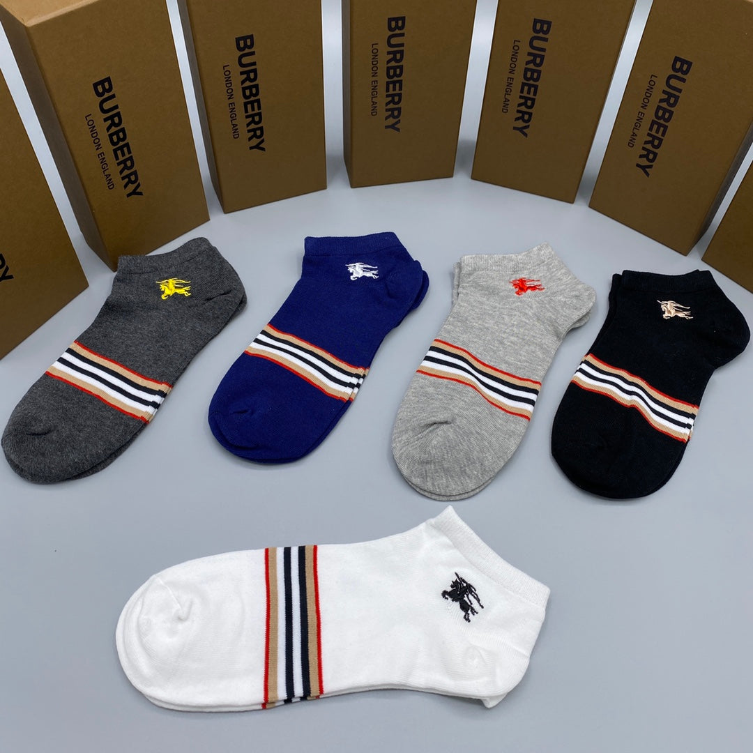 Burberry Stripes And Horse Details Ankle Socks - 5-Pair Set
