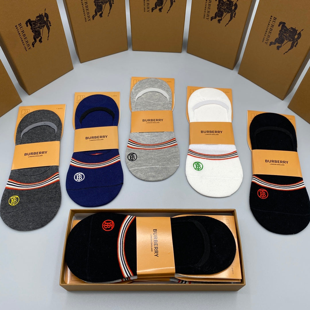 Burberry Striped No-Show Socks - 5-Pair Box