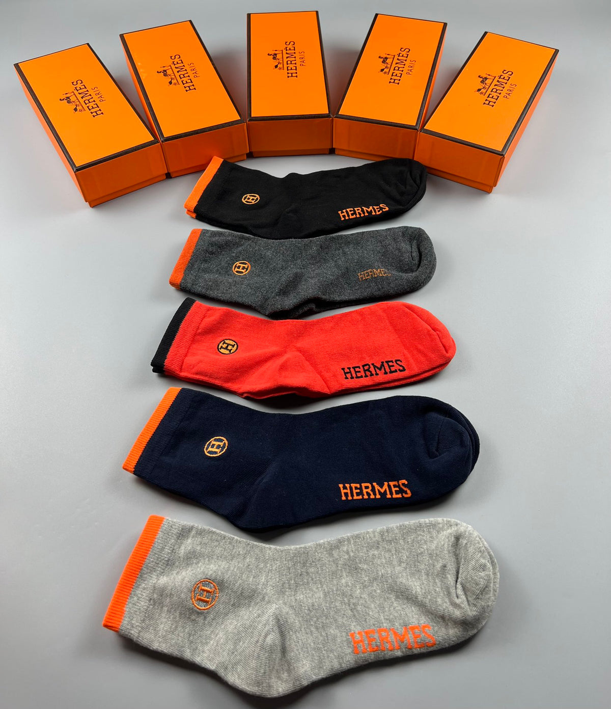 Hermes Cotton Horse And Wordmark Crew Socks - 5-Pair Set