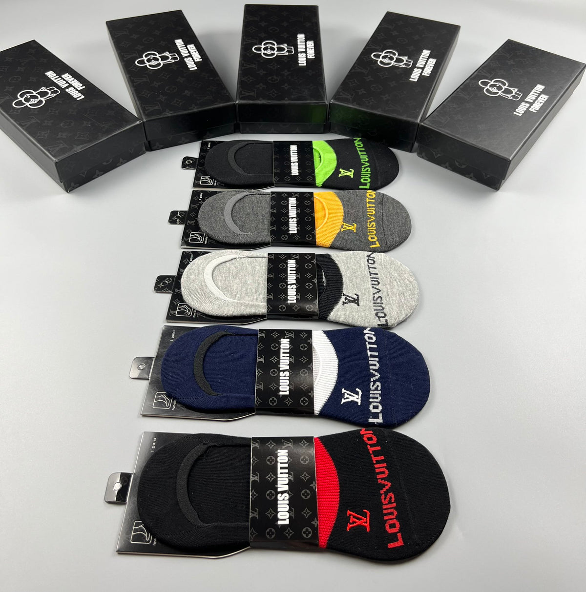 Louis Vuitton Colourful Contrast Accents No-Show Socks - 5-Pair Set