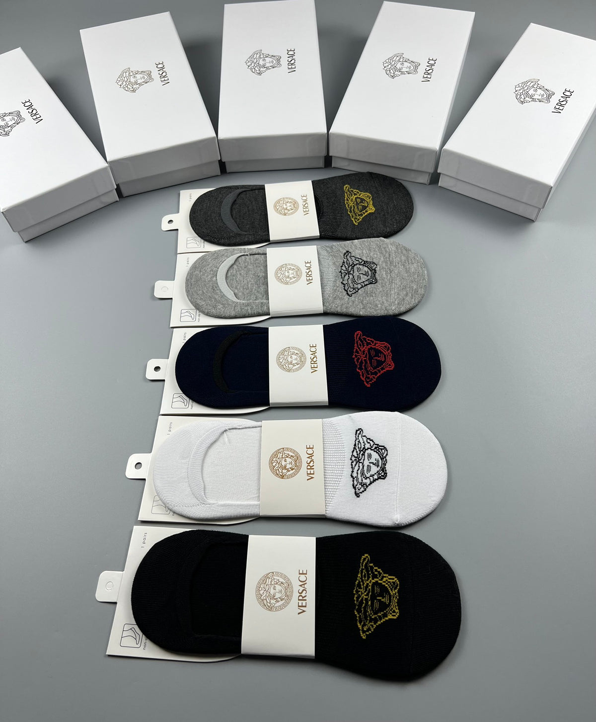 Versace Cotton No-Show Socks - 5-Pair Set