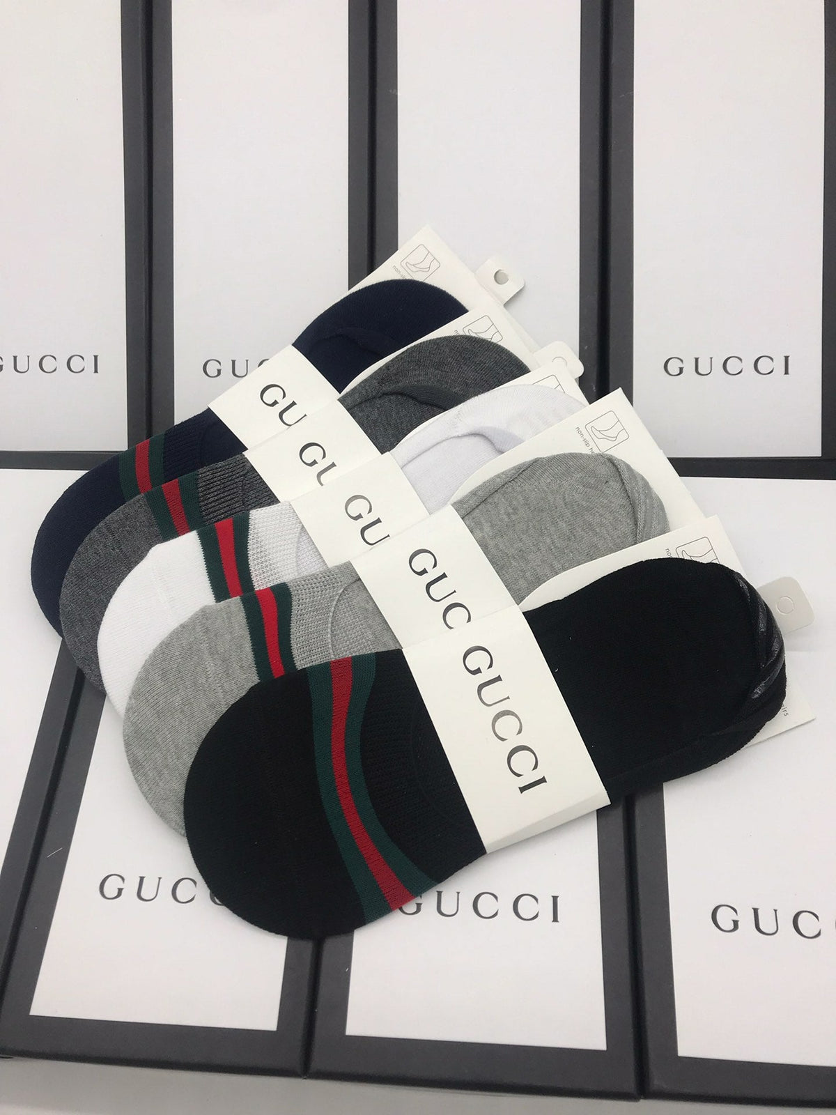 Gucci Cotton Visible Logo, Stripe Or Motif Details Crew Socks - 5-Pair Set
