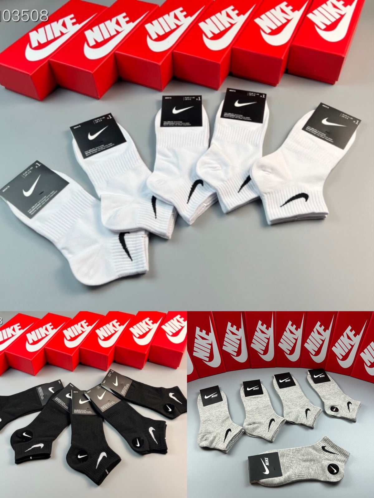 Nike Cotton Ankle Socks - Grey, Black & White