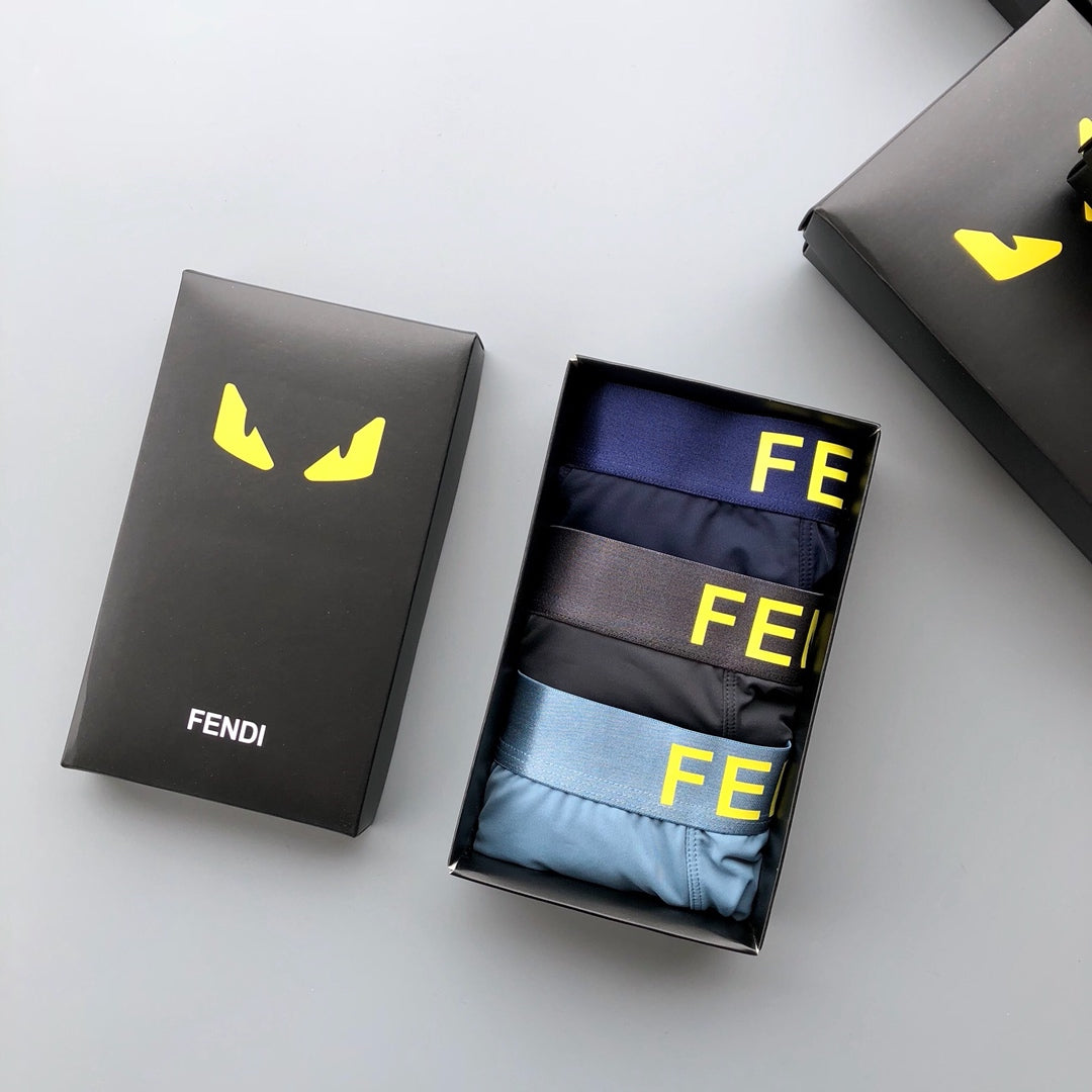 Fendi Broad Yellow Wordmark Waistbands Men's Boxer Briefs - 3-Piece Box