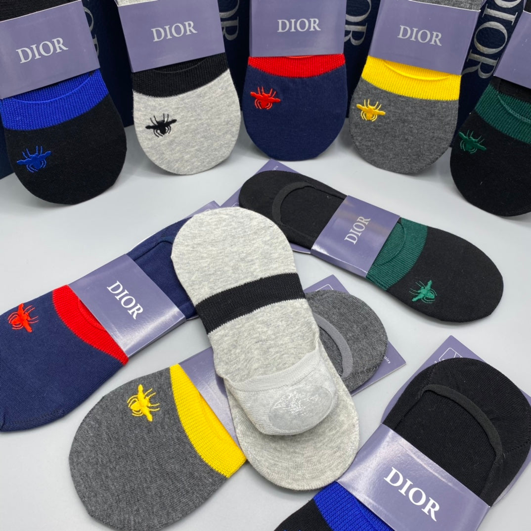 Dior Color-Block Bee No-Show Socks - Box of 5 Pairs