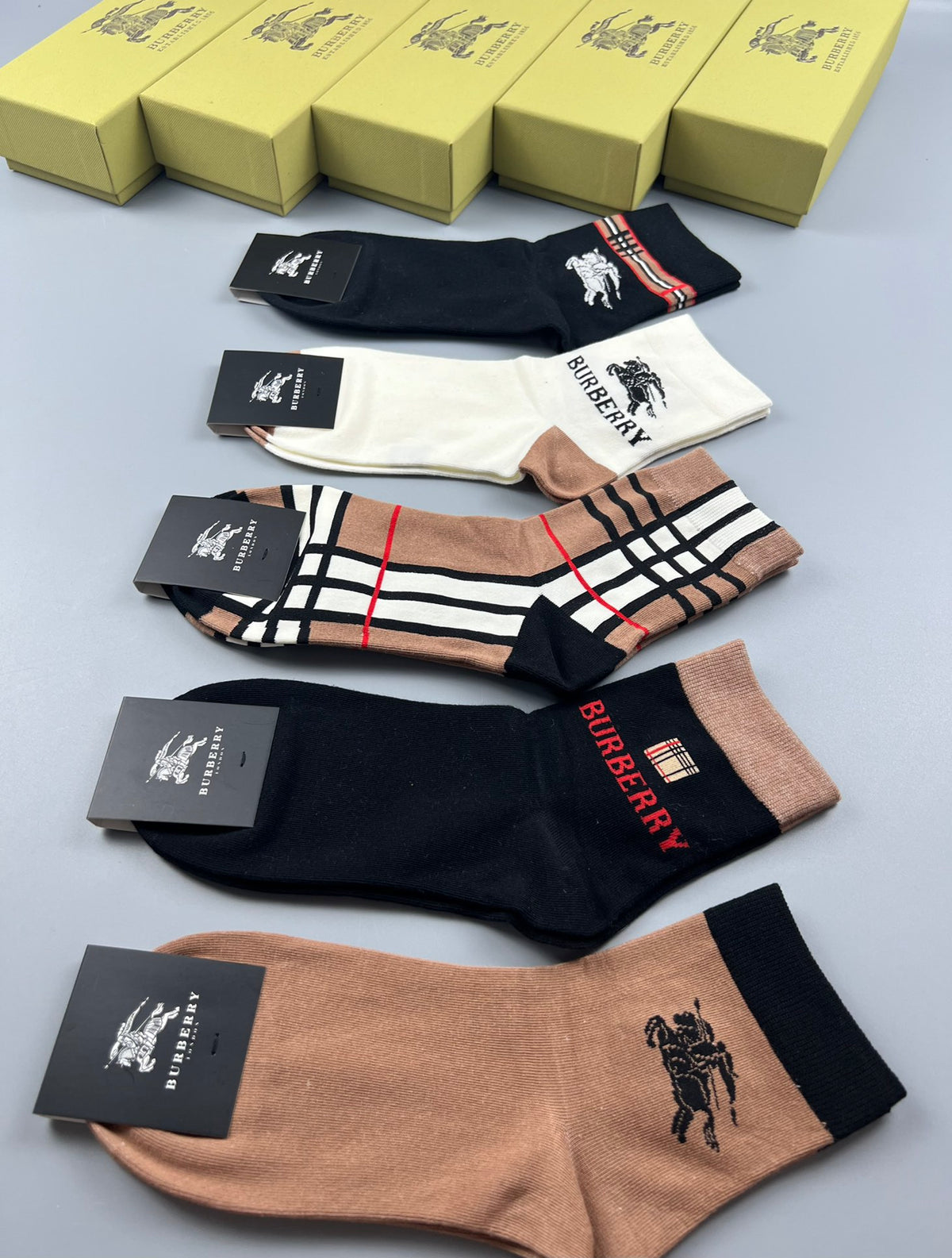 Burberry Cotton Check-Inspired Mid-Calf Socks - 5-Pair Set