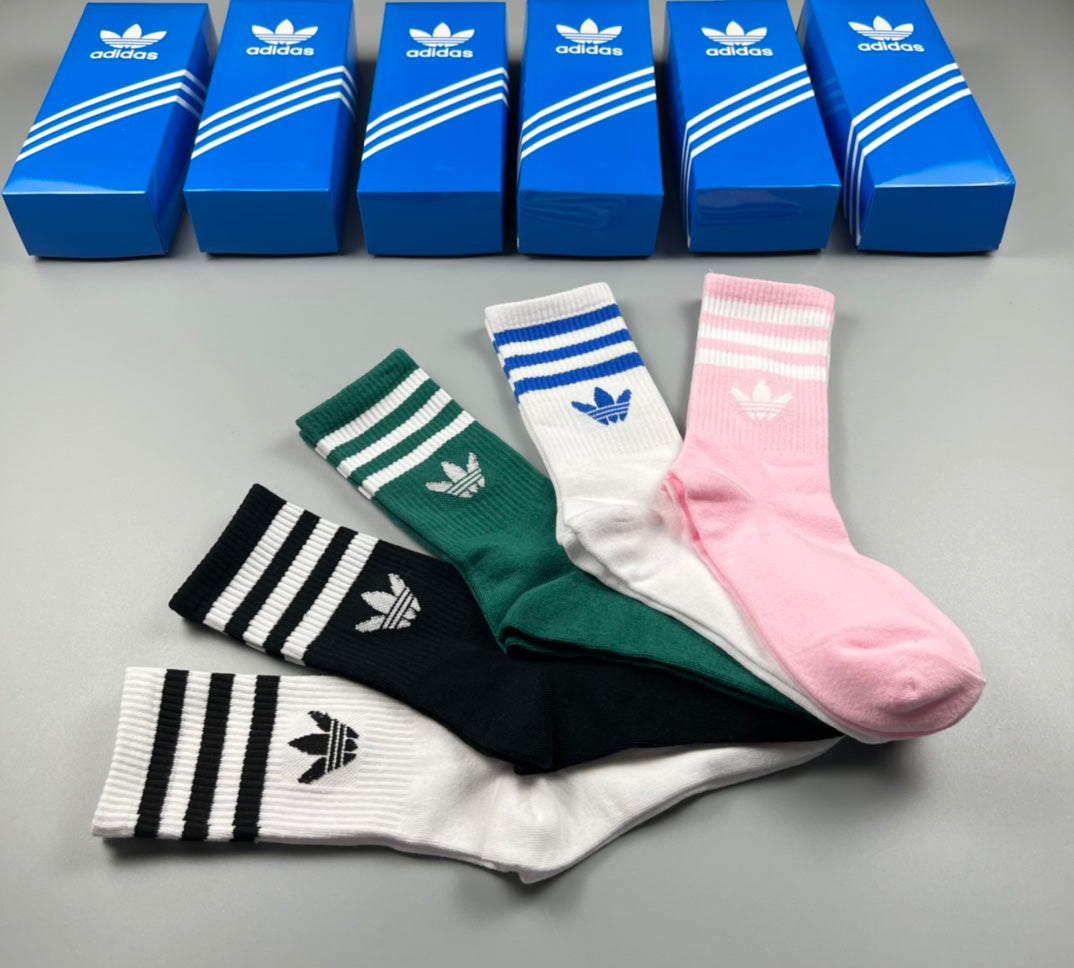 Adidas Three-Stripe Crew Socks - 5-Pair Box