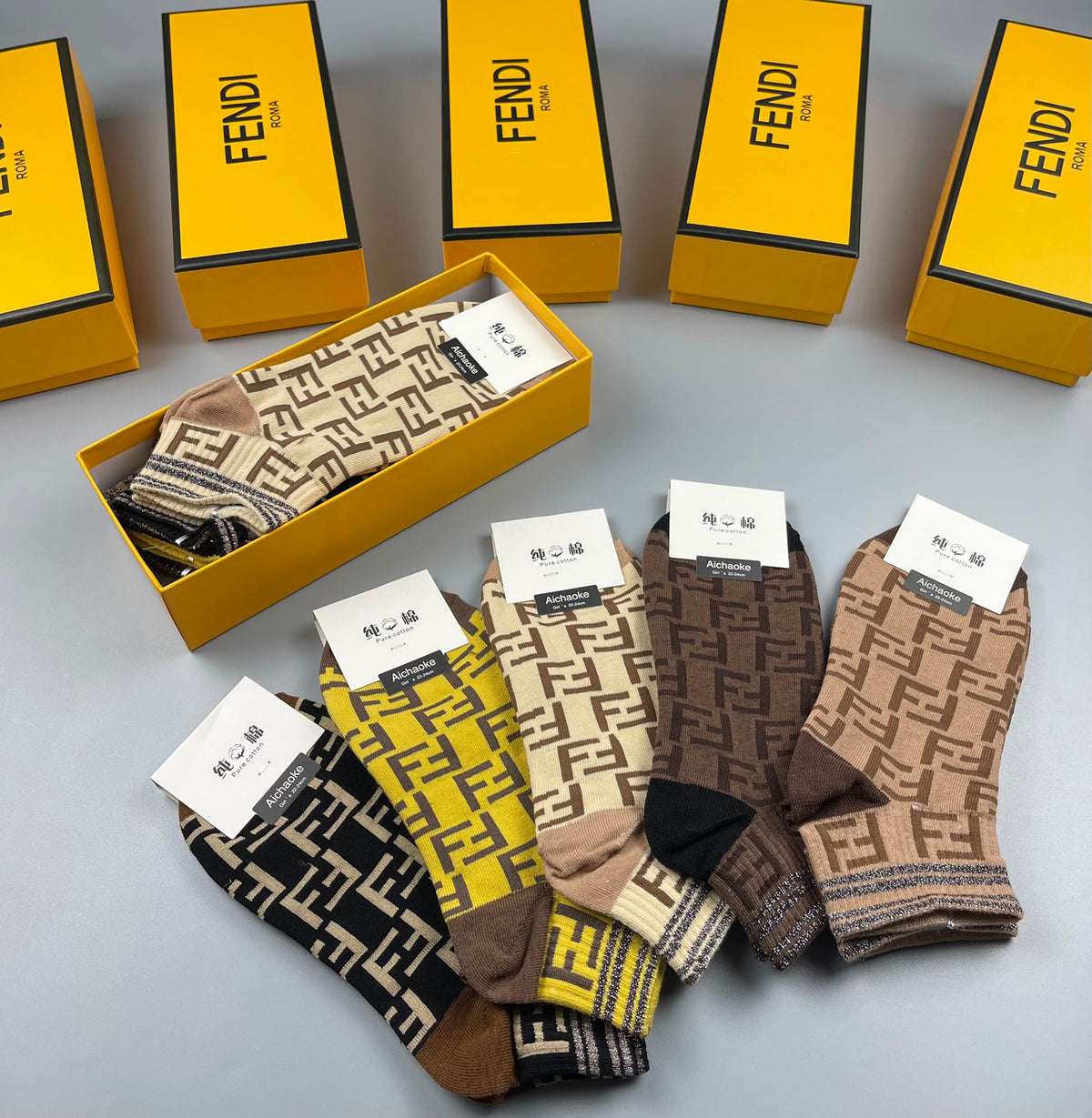 Fendi Monogram Ankle Socks - 5-Pair Box