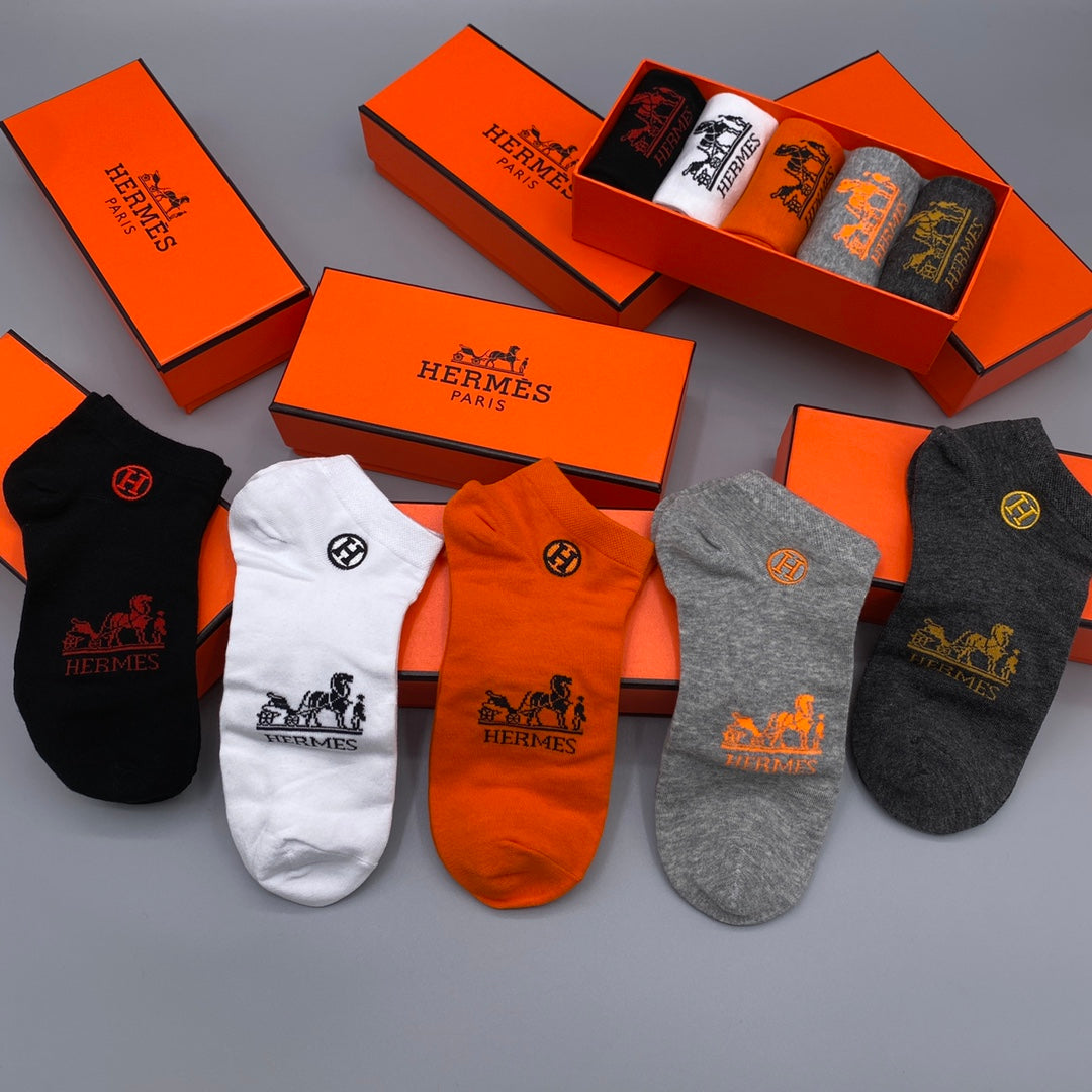 Hermes 200-needle combed cotton Horse Graphics Ankle Socks - 5-Pair Set