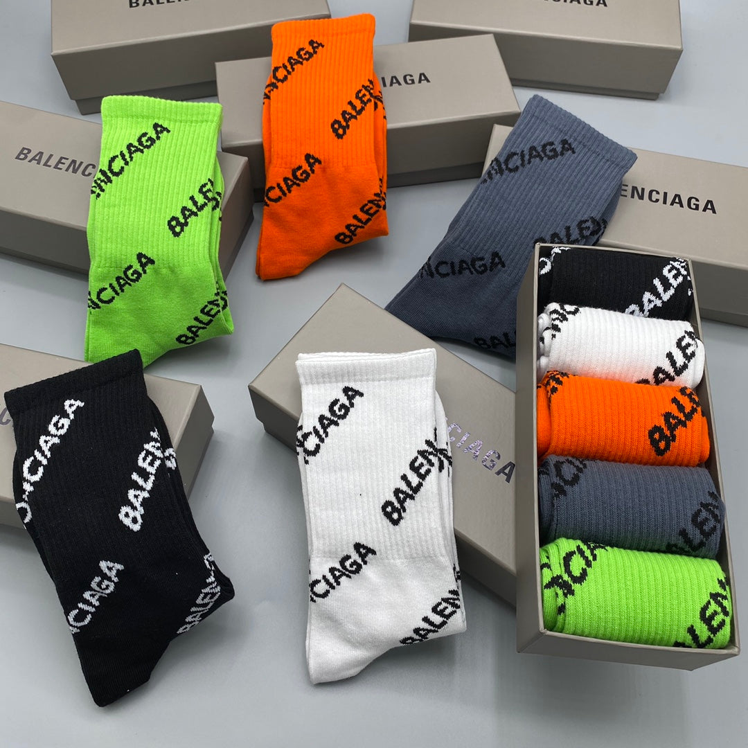 Balenciaga All-Over Wordmarks Crew Socks - 5-Pair Set