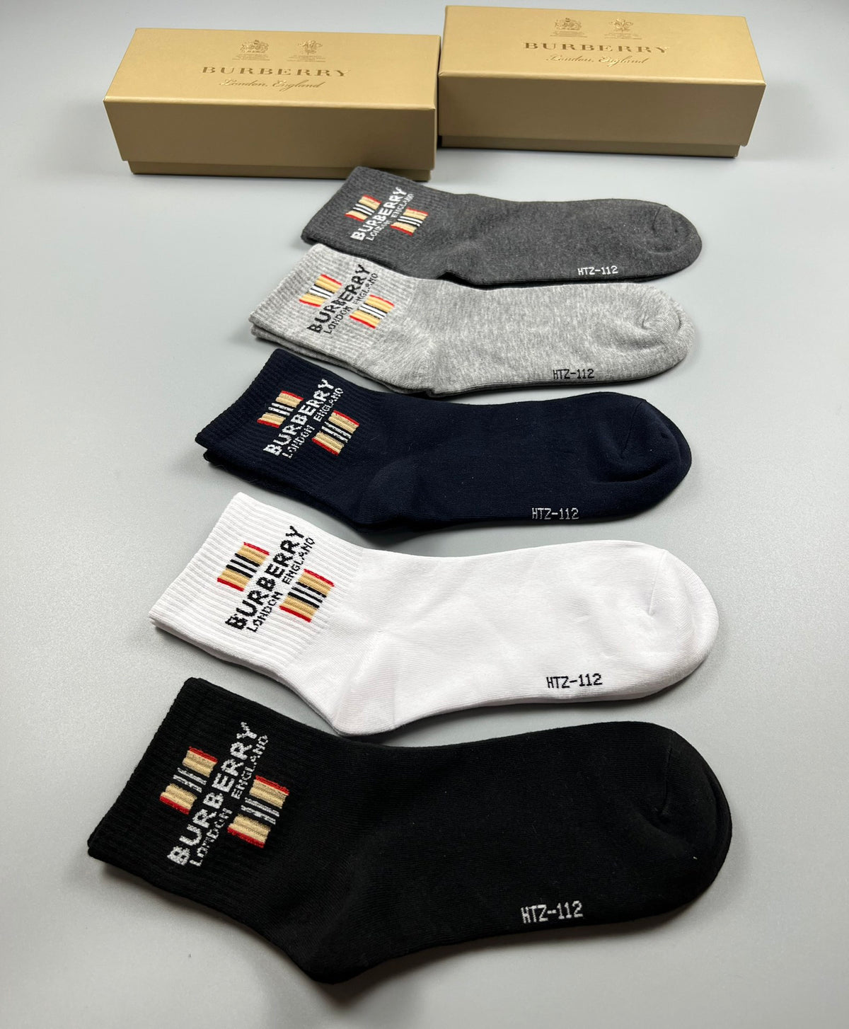 Burberry Check-Inspired Letter Graphics Crew Socks - 5-Pair Set