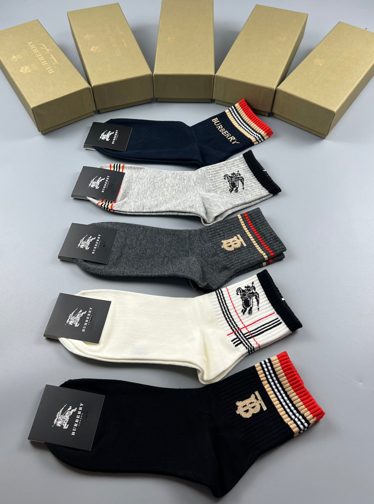 Burberry Cotton Simple Contrast Mid-Calf Socks - 5-Pair Set