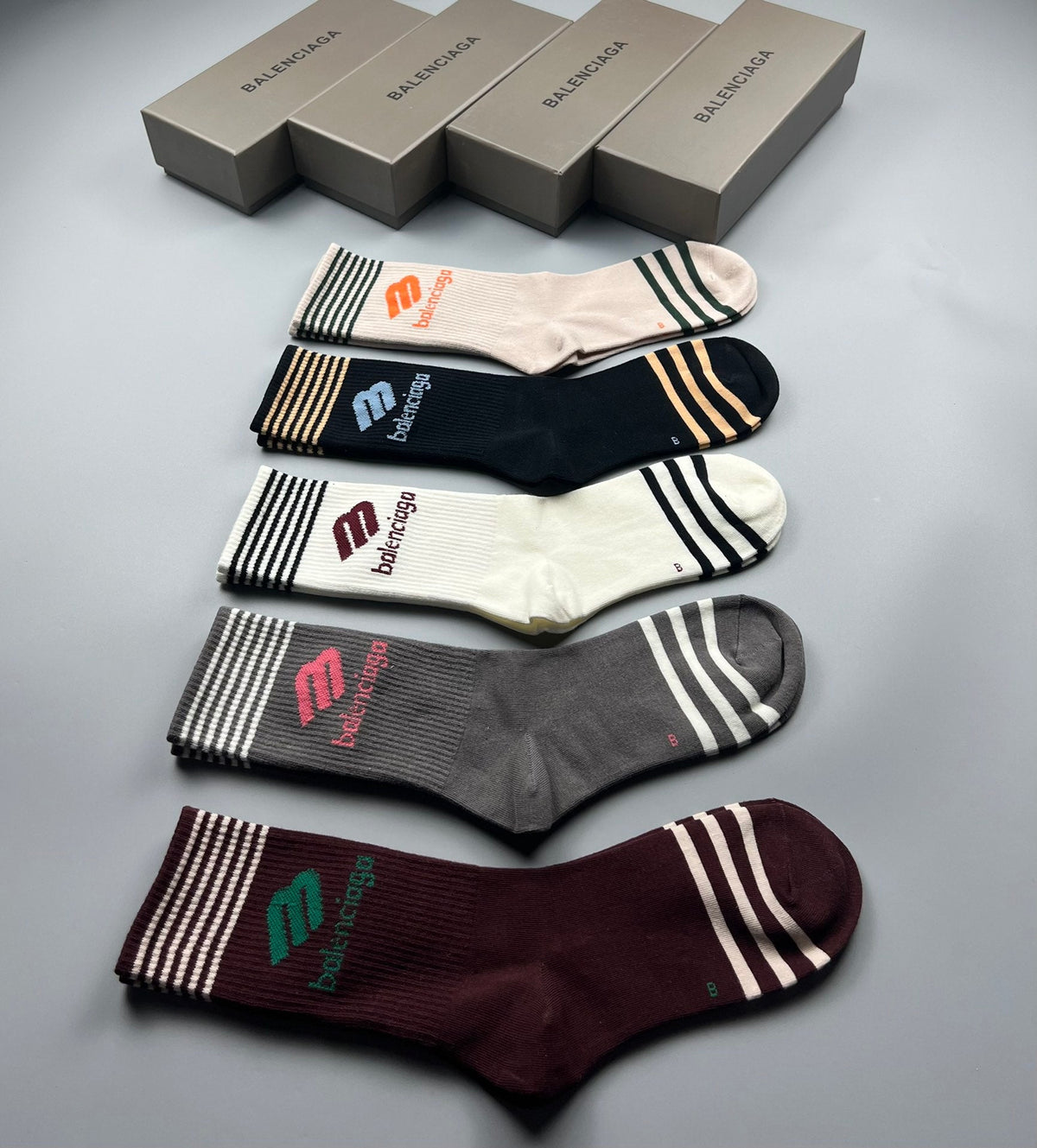 Balenciaga Striped Foot Crew Socks - Assorted Set