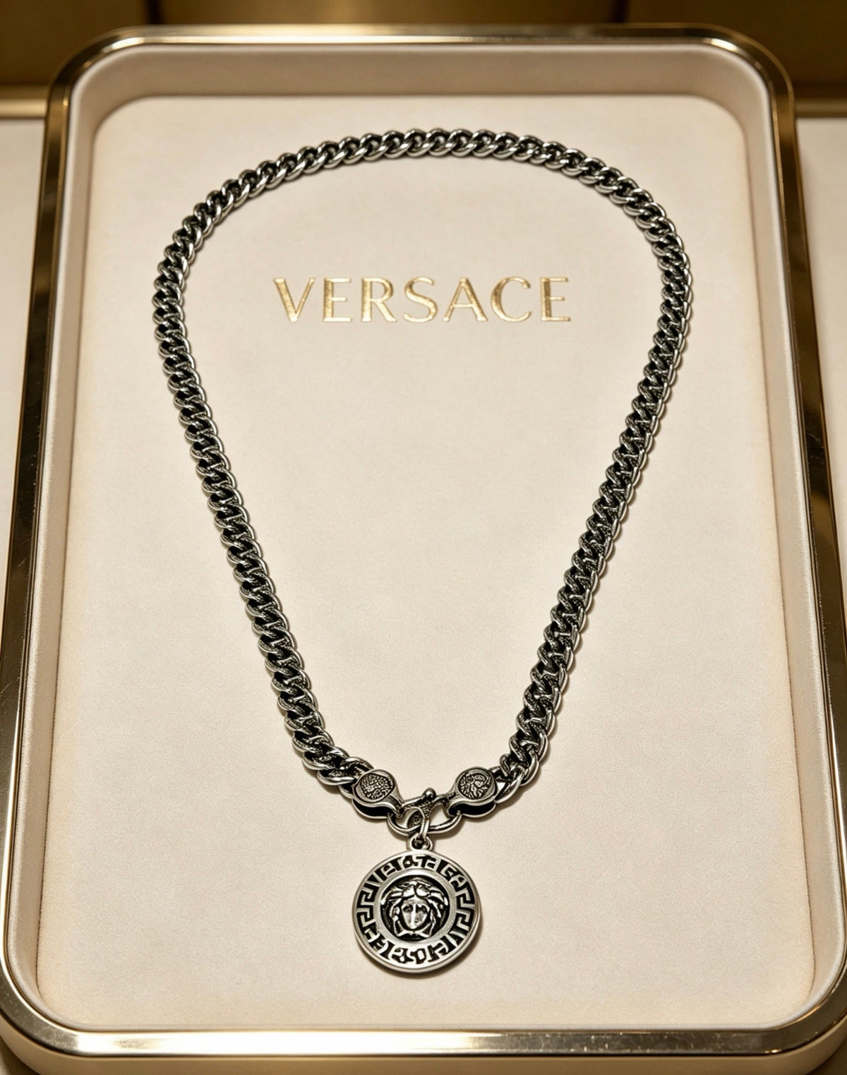 Martin Graham pendant necklace in polished metal-tone – detail view