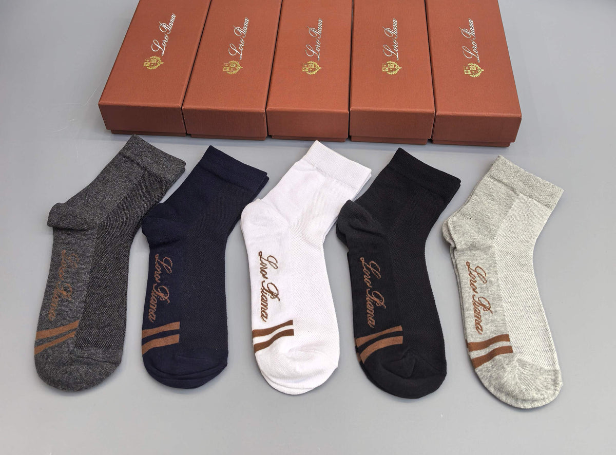 Loro Piana Restrained Script Crew Socks - 5-Pair Set