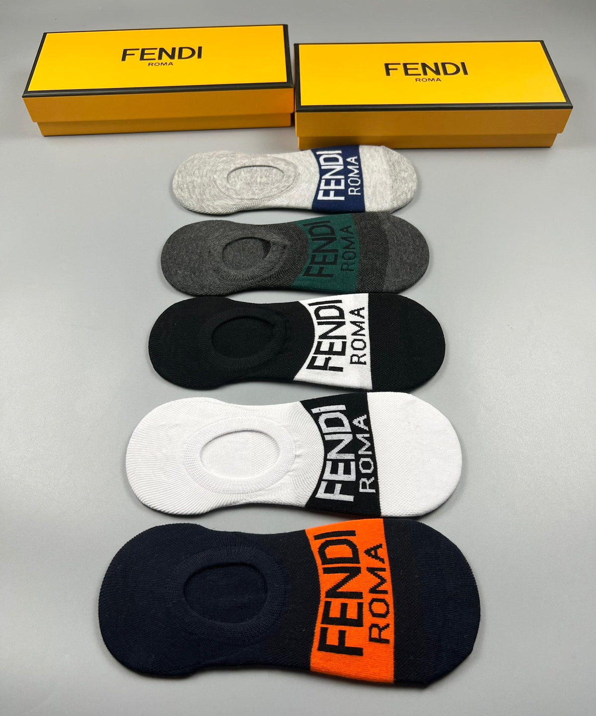 Fendi Cotton Colourful Wordmark Bands No-Show Socks